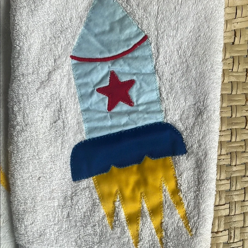 White and Red Rocket Bath Towel for Kids